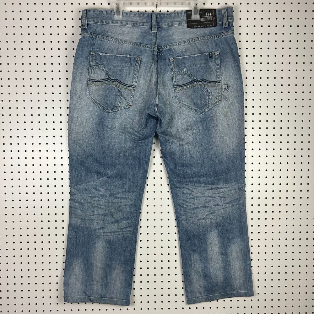 Rocawear Light Wash‎ Distressed Jeans 40x30 Wide Leg Baggy Y2K Embroidered Blue